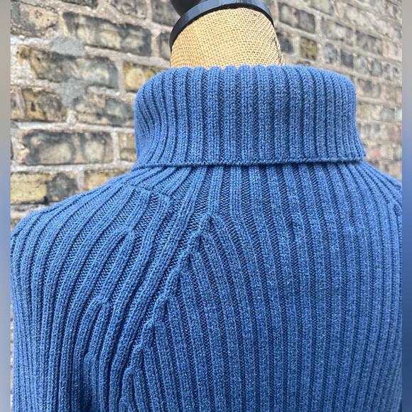 Carole Little Chunky Knit Cotton Sweater Ribbed Blue Side Zip Size Large - Picture 10 of 12